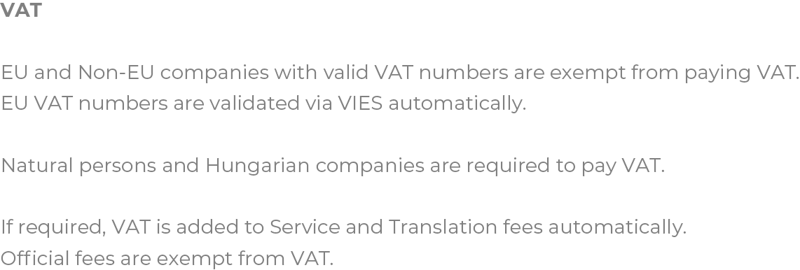 Prewiev of Passport European patent validation software showing the VAT information section on the Help page.